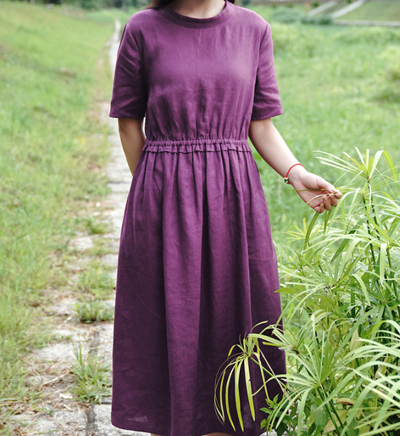 Purple Women Dresses Casual Summer Linen Women Dresses SJ97215