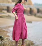 Purple V Neck Women Dresses Casual Summer Linen Women Dresses SJ97215