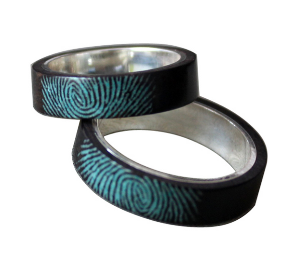 Original Design Wood Ring Fingerprint Handmade Walnut Silver Gift Custom Made Wooden Rings