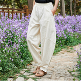 Autum Spring Linen Wide Leg Women Casual Pants Elastic Waist WG05131