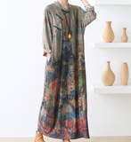 Print Loose Plus Size Women Autumn Spring Fashion Dresses Long Sleeve AMT962328