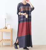 Stripe Loose Plus Size Dress Knit Women Autumn Spring Fashion Long Sleeve DressesAMT962328