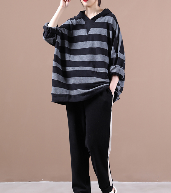 Stripe Sweater Autumn Women Cotton Tops Women Coat Loose Style H9506