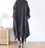 Irregular Hem Loose Plus Size Dress Knit Women Autumn Spring Fashion Long Sleeve DressesAMT962328