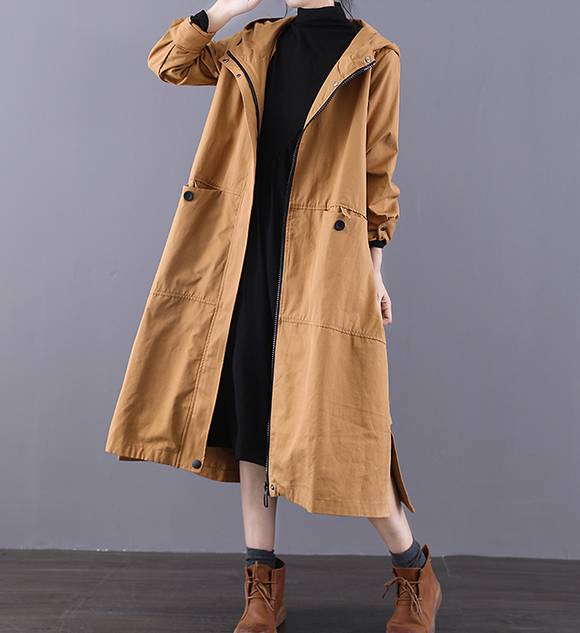 Large Pockets Autumn A-line Long Women Casual  Parka Plus Size Coat Jacket JT200945