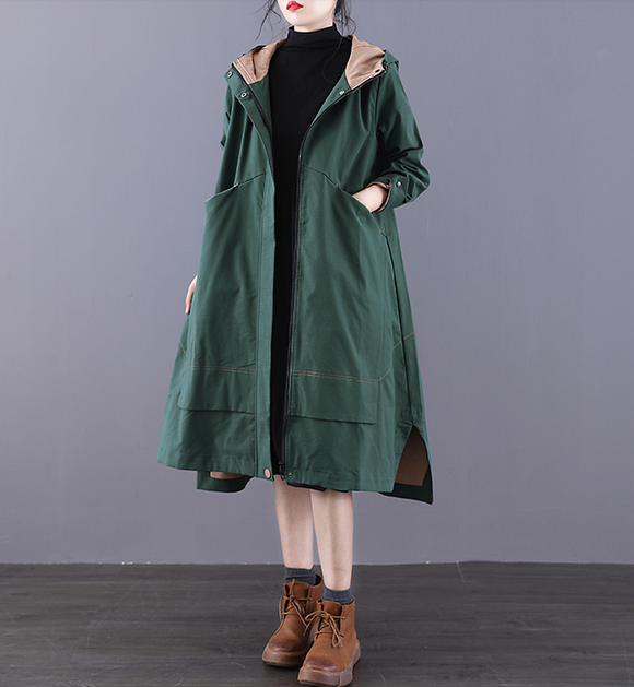 Color Block Autumn A-line Long Women Casual  Parka Plus Size Coat Jacket JT200945
