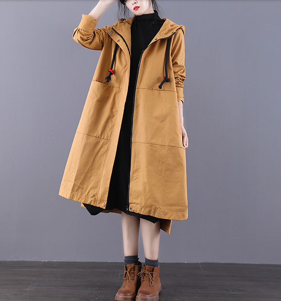 Large Pockets Autumn A-line Long Women Casual  Parka Plus Size Coat Jacket JT200945