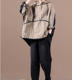 Checked Fall Women Cotton Tops Women Coat Loose Style H9506