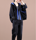 Color Block Women Casual Hooded Parka Plus Size Fall Short Coat Jacket JT200945