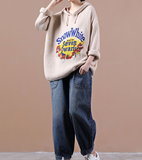 Hooded Draw String Fall Women Knit Sweater Tops Women Loose Style H9506