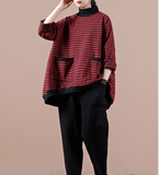 Red Loose Fall Women Cotton Tops Women Blouse Overall H9506