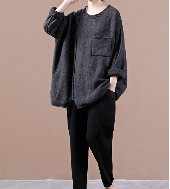 Black Loose Sweater Fall Women Cotton Tops Women Blouse Overall H9506
