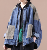 Patchwork Denim A-line Short Women Casual Parka Plus Size Fall Coat Jacket JT200945