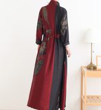 Red Print Loose Fall Women Coat Long Sleeve Women Waist Trench Coat S90921