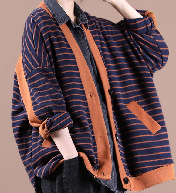 Stripe A-line Short Women Casual Parka Plus Size Fall Coat Jacket JT200945