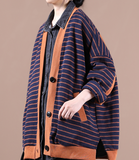 Stripe A-line Short Women Casual Parka Plus Size Fall Coat Jacket JT200945
