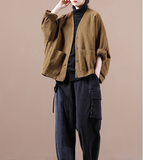 V Neck Short Women Casual Plus Size Fall Plus Size Coat Jacket Bat Sleeve  JT200945
