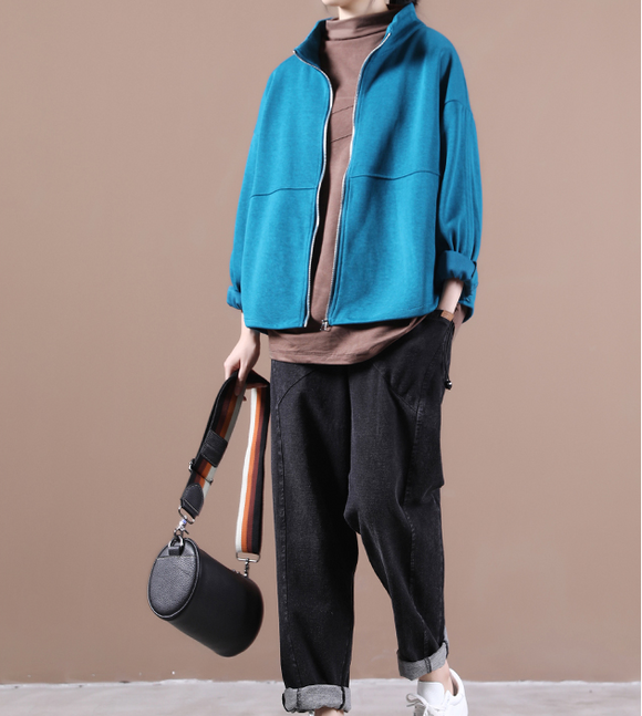 Blue Short Women Casual Plus Size Fall Plus Size Coat Jacket JT200945