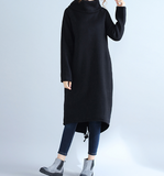 Black High Collar Fleece Loose Fall Dresses Casual Women Dresses SSM97213