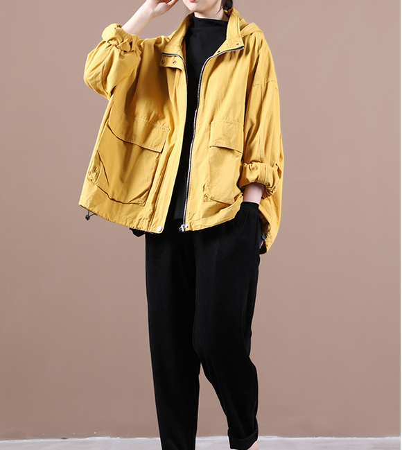 Yellow A-line Short Women Casual Parka Plus Size Fall Coat Jacket JT200945