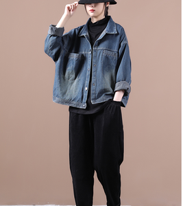 Blue Denim Women Casual Plus Size Fall Plus Size Coat Jacket JT200945