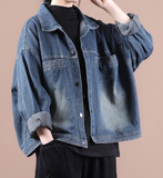 Blue Denim Women Casual Plus Size Fall Plus Size Coat Jacket JT200945