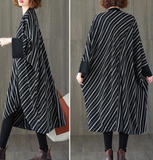 Irregular Black Stripe Loose Fall Dresses Casual Women Dresses SSM97213