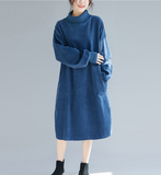 Blue Sweater Dresses Loose Fall Dresses Casual Women Dresses SSM97213