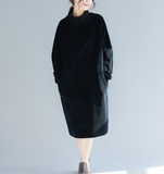 High Collar Black Sweater Dresses Loose Fall Dresses Casual Women Dresses SSM97213