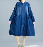 Denim Blue Shirts Dresses Loose Fall Dresses Casual Embroidery Women Dresses SSM97213
