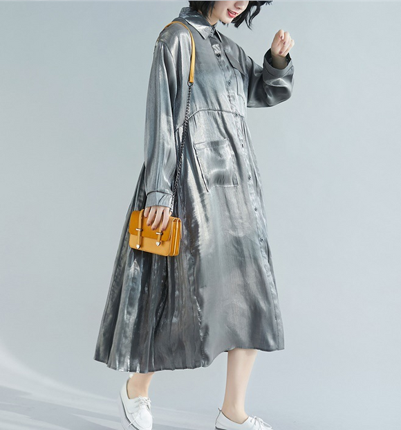 Gray Patchwork Pleated Dresses Loose Fall Dresses Casual Women Dresses SimpleLinenLife Gray Patchwork Pleated Dresses Loose Fall Dresses Casual Women Dresses SimpleLinenLife