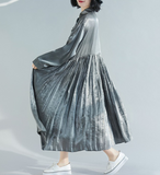 Gray Patchwork Pleated Dresses Loose Fall Dresses Casual Women Dresses SSM97213