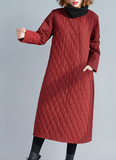 Red Winter Checked Dresses Loose Fall Dresses Casual Women Dresses SSM97213