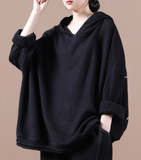 Hooded Loose Fall Women Cotton Tops Women Blouse H9506RED