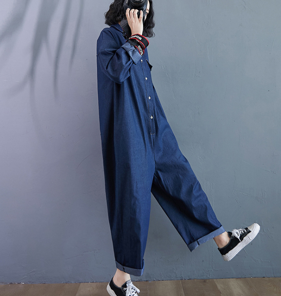Denim Cotton Loose Casual Autumn Overall Loose Women Jumpsuits QYCQ05165