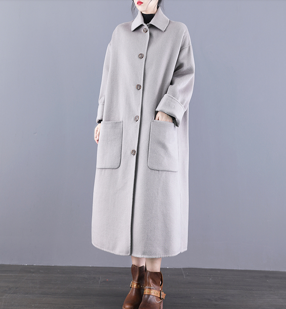 Double Face Cashmere Coat Handmade Long Warm Long Women Wool Coat Jacket