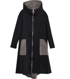 Patchwork Autumn A-line Long Women Casual Hooded Parka Plus Size Coat Jacket JT201002