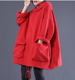 A-Line Hooded Loose Fall Women Cotton Tops Women Blouse H9506RED