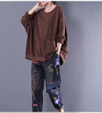 Coffee A-Line Loose Fall Women Cotton Tops Women Blouse H9506RED