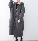 Gray Casual Long Hooded Puffer Coat,Loose Winter Women Down Jacket AMT1008