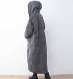 Gray Casual Long Hooded Puffer Coat,Loose Winter Women Down Jacket AMT1008