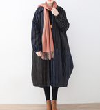 Stripe Autumn Wool Long Women Casual Plus Size Coat Jacket JT201002