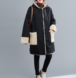 Two Ways Wear Women Casual  Coat Loose Hooded Lamb Wool Plus Size Short Coat Jacket