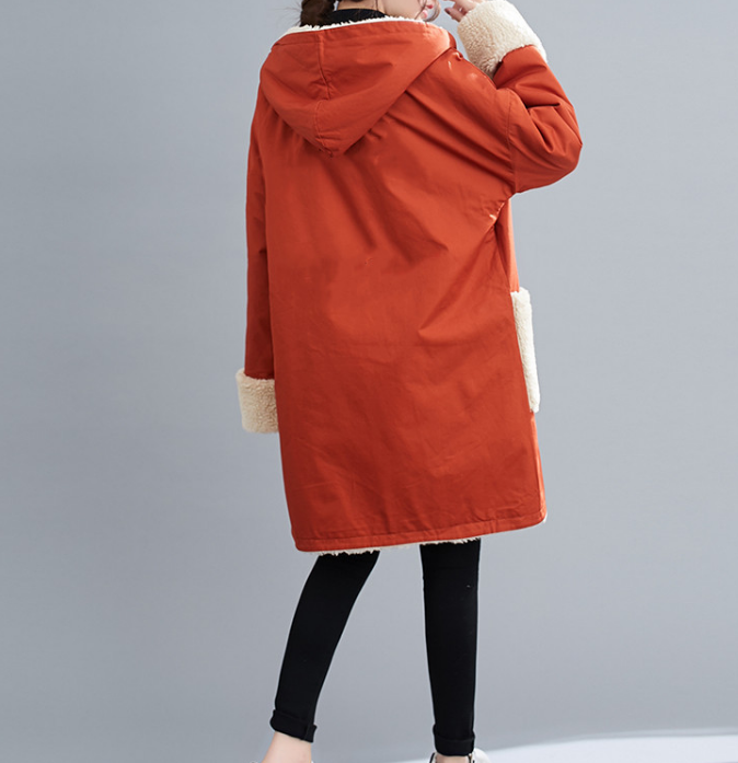 Two Ways Wear Women Casual Coat Loose Hooded Lamb Wool Plus Size Short ...