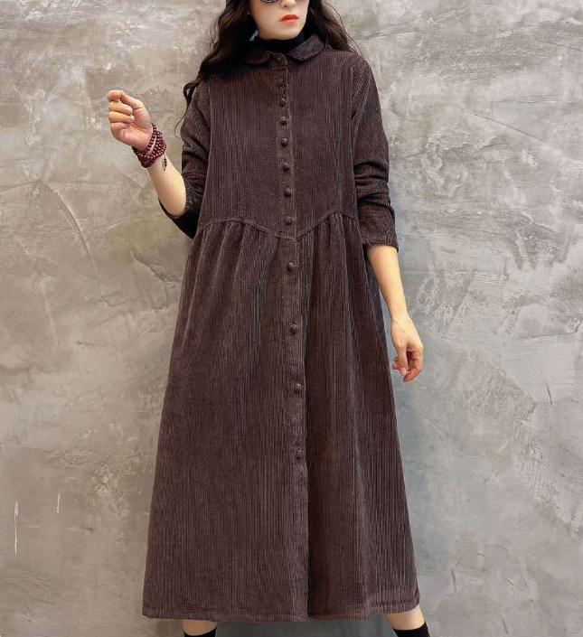 Corduroy Buttons Dresses Loose Winter Autumn Dresses Casual Women Dres –  SimpleLinenLife