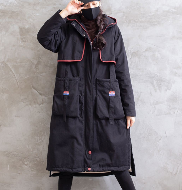 Black Autumn Padded Fleece Women Casual  Coat Loose Hooded Plus Size Short Coat Jacket
