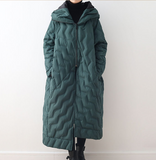 Green Hooded Loose Long Irregular Winter Women Down Jacket AMT1008