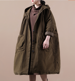 Autumn Padded Women Casual  Coat Loose Hooded Plus Size Long Coat Jacket