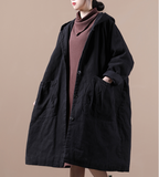 Autumn Padded Women Casual  Coat Loose Hooded Plus Size Long Coat Jacket