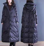 Black Casual Long Hooded Winter Women Down Jacket
